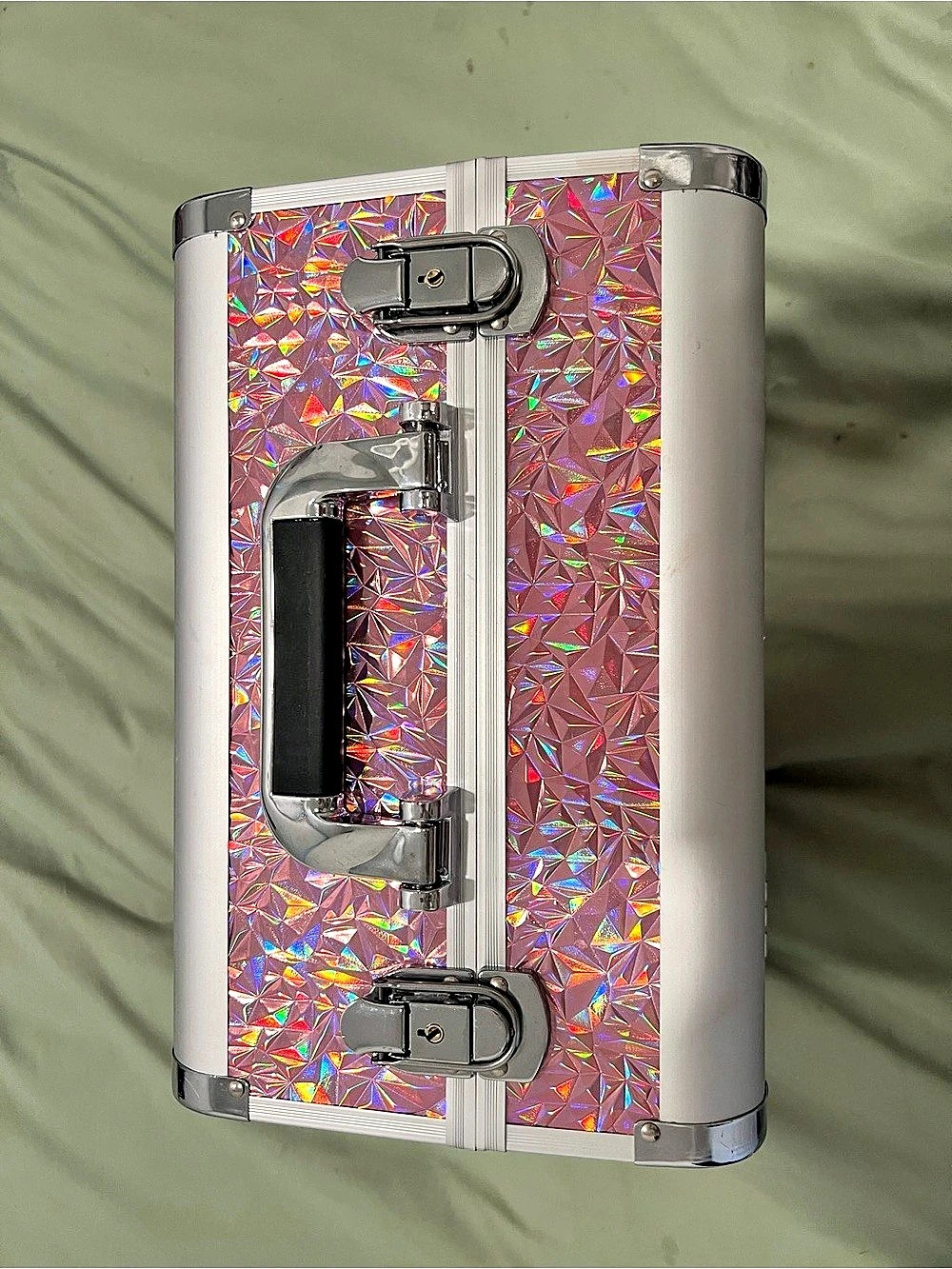 Pink & Silver Holographic Makeup Train Case